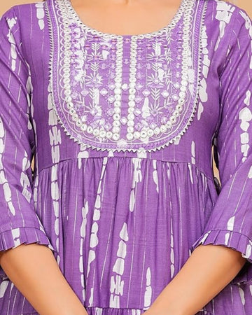 Purple Cotton Embroidered Anarkali Gown