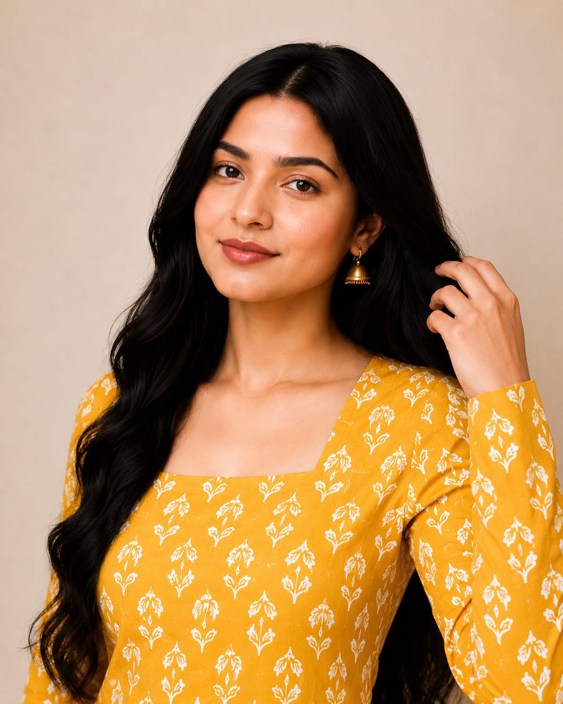 Bibhatsu Women's Mustard Yellow Floral Printed Straight| Cotton Kurti