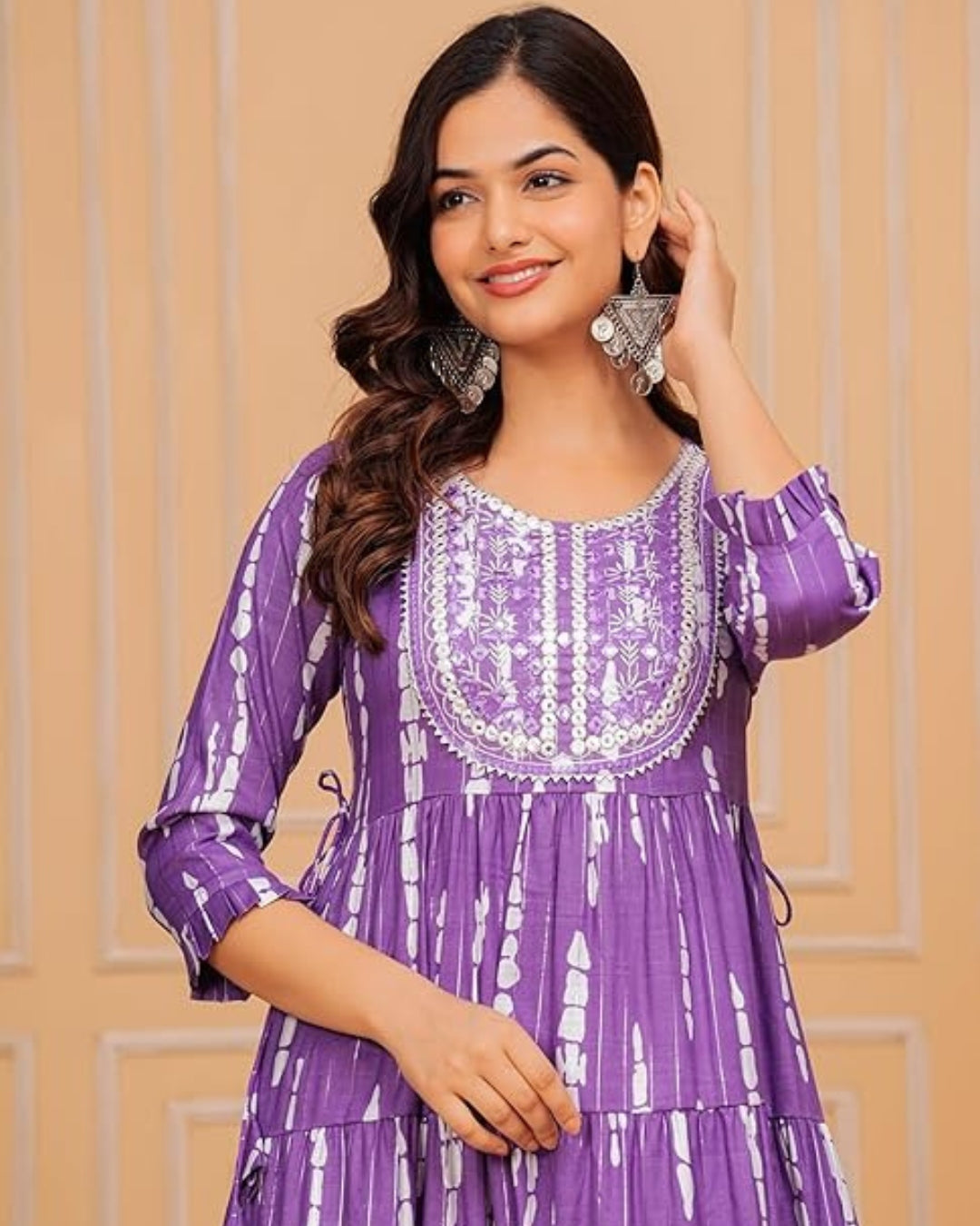 Purple Cotton Embroidered Anarkali Gown