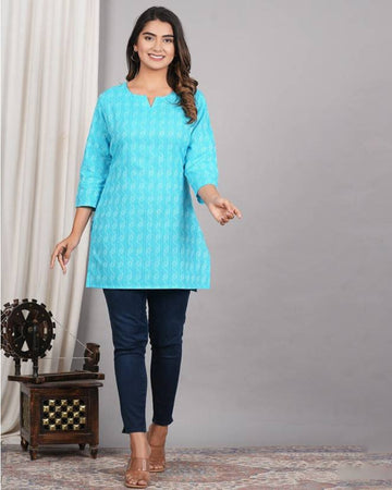 Breezy Blue Cotton Kurti for Everyday Elegance
