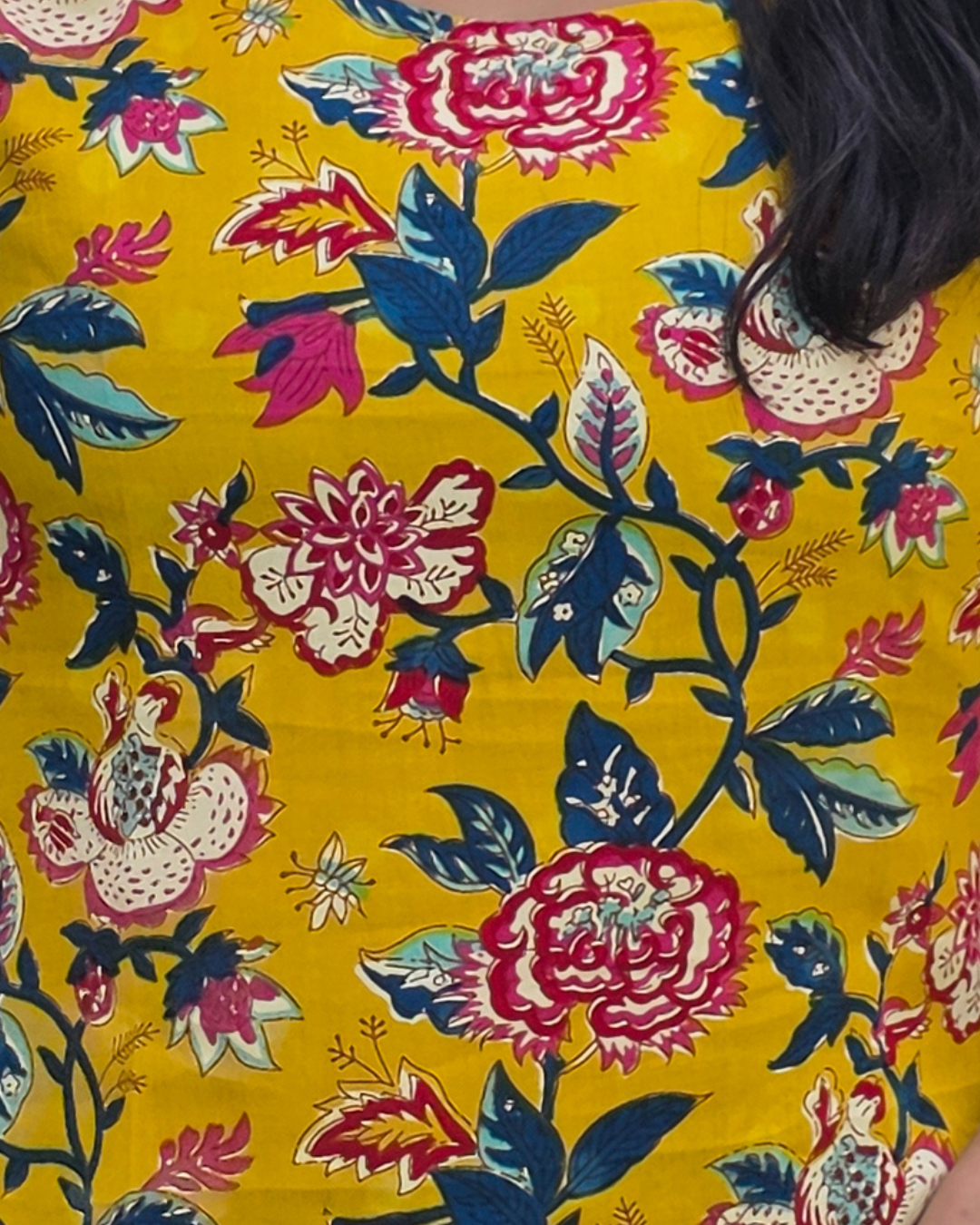 Bibhatsu Women's Mustard Yellow Floral Printed Top | V-Neck | 3/4 Sleeve Casual Wear | Cotton Kurti