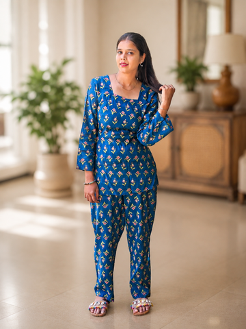 Bibhatsu Women's Blue Floral Printed Co-ord Set | Premium Casual & Daily Wear