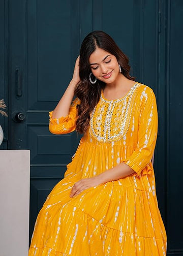 Yellow Cotton Embroidered Anarkali Gown