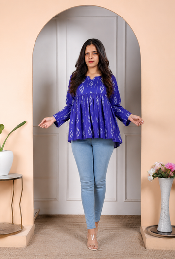 Blue Style Top Tier Cotton Kurti