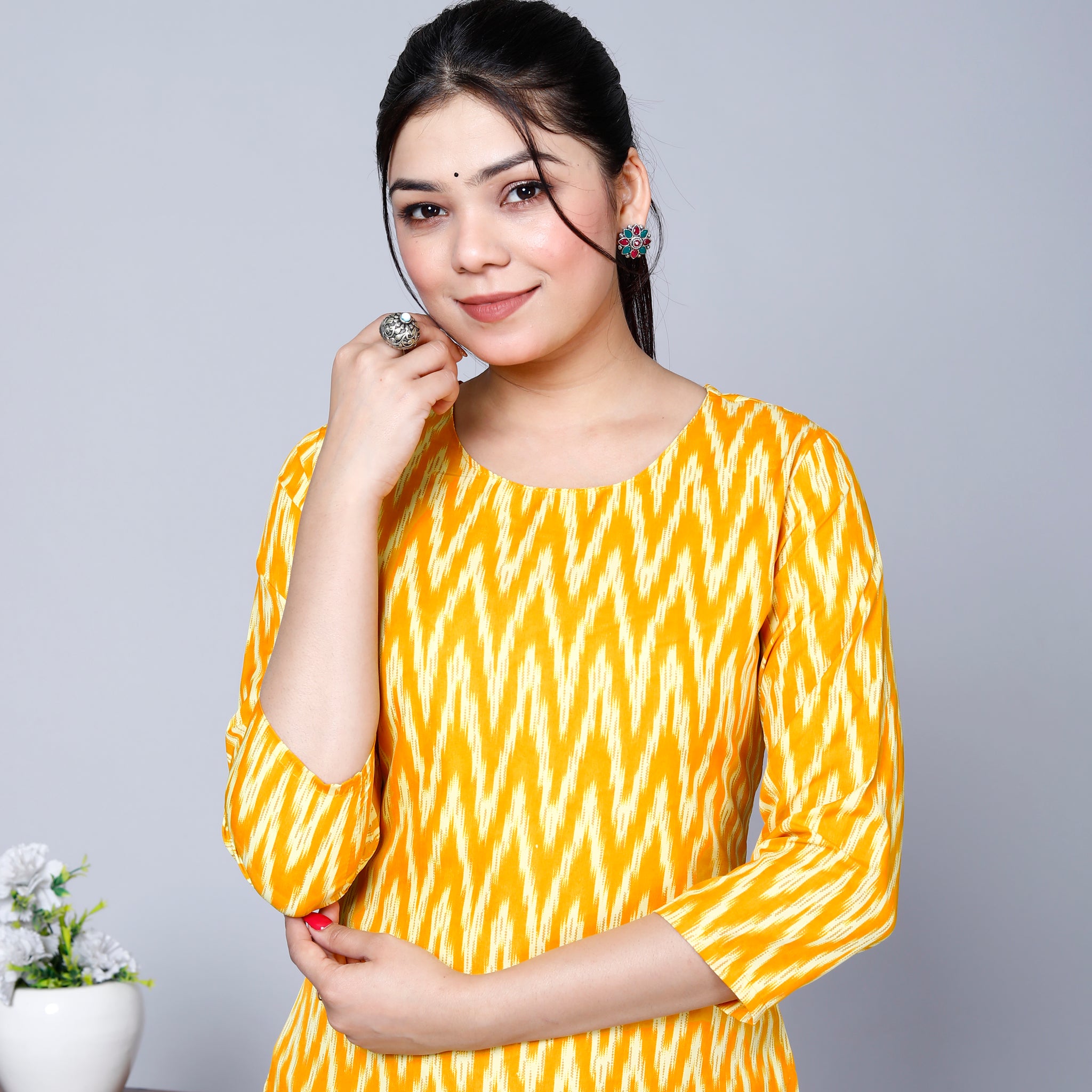 Yellow zig zig kurti