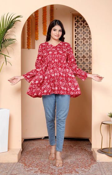 GL-New Stylish Red V-Neck Top