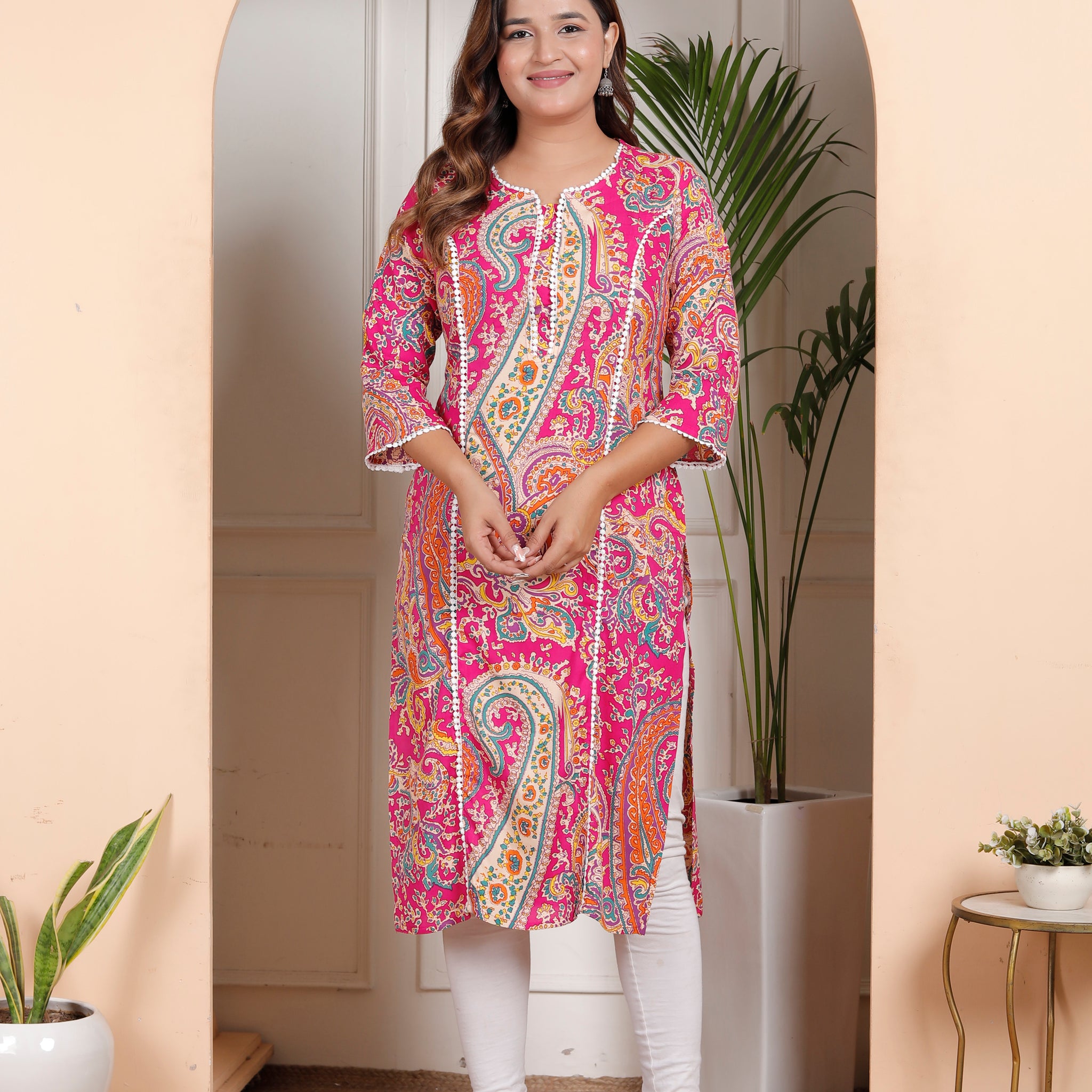 Stylish Women's Red Rayon Kurti with Lace Work