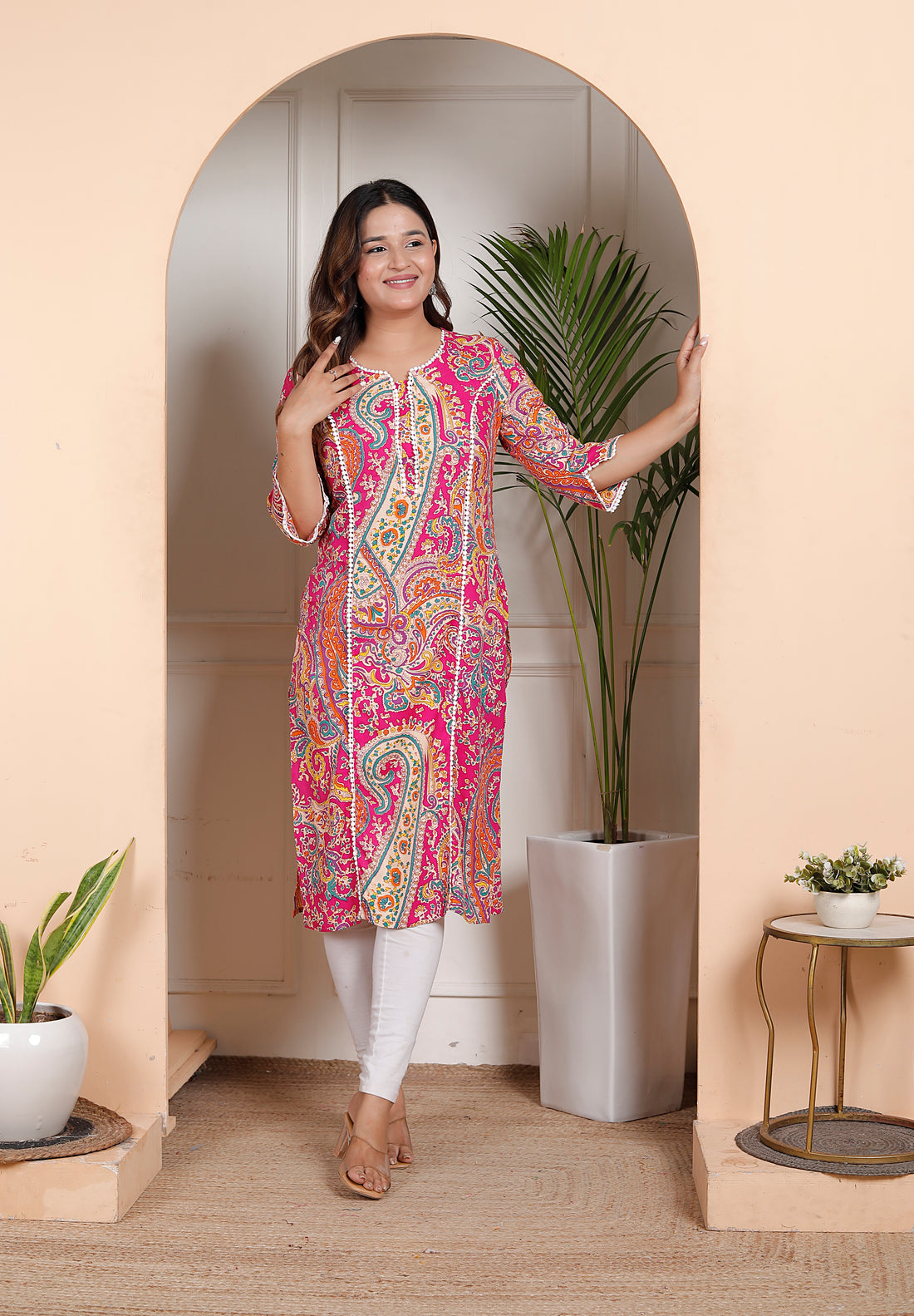 Stylish Women's Red Rayon Kurti with Lace Work