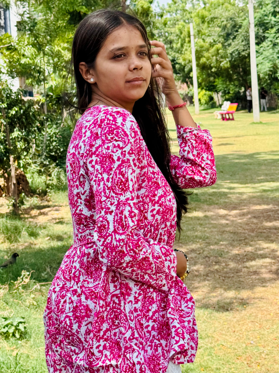 Bibhatsu Women's Pink Floral Printed Cotton Kurti Top