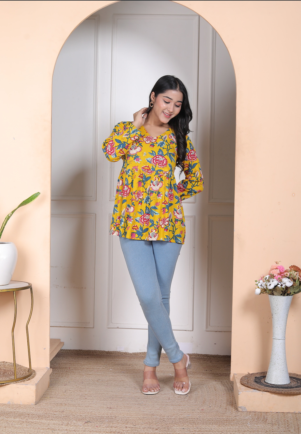 Yellow Flower Long Sleeve Top