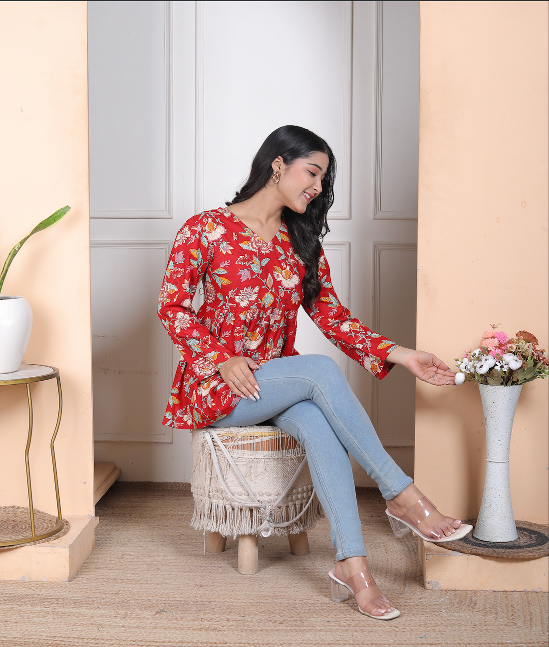 Beautiful Trendy V NECK Red Top