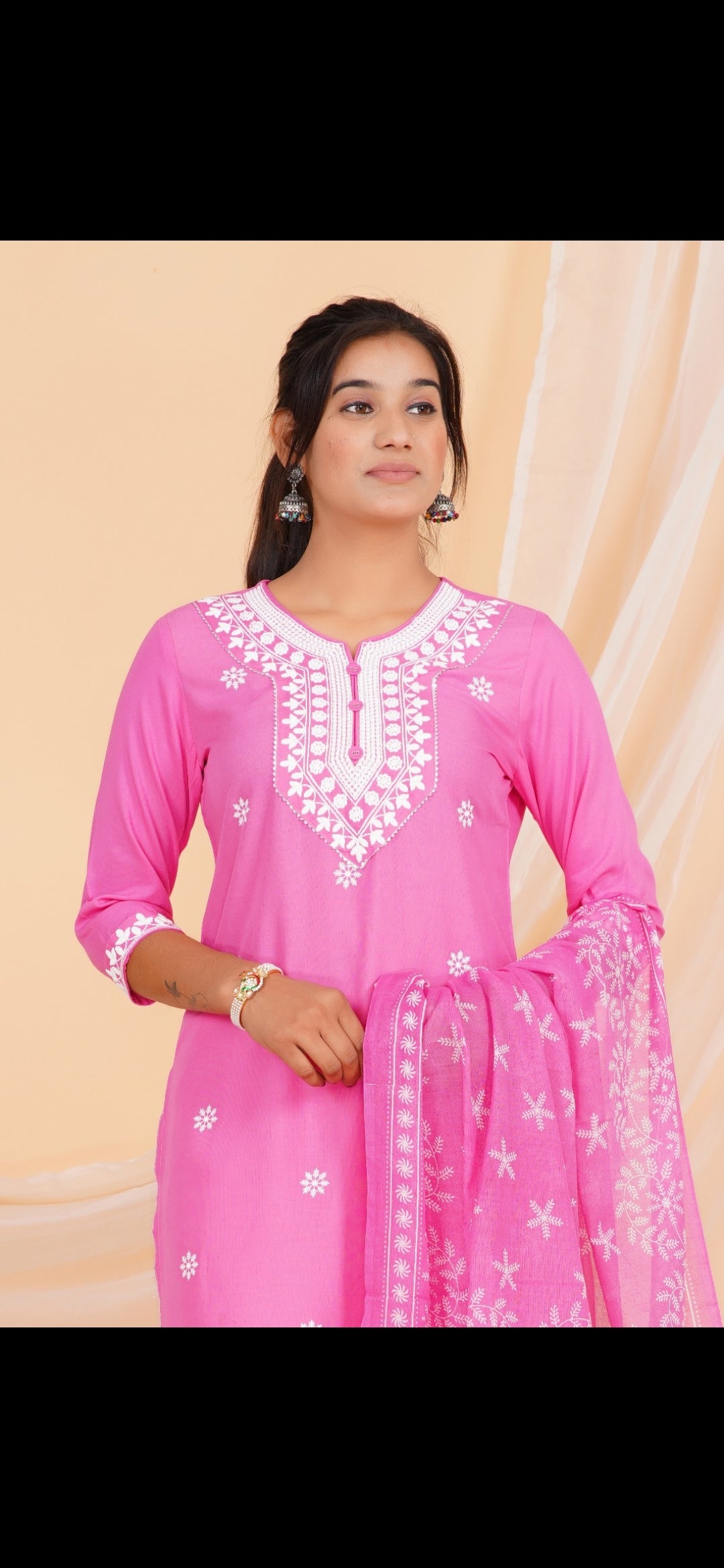 Soft Rayon Chikankari Suit Set in Pink