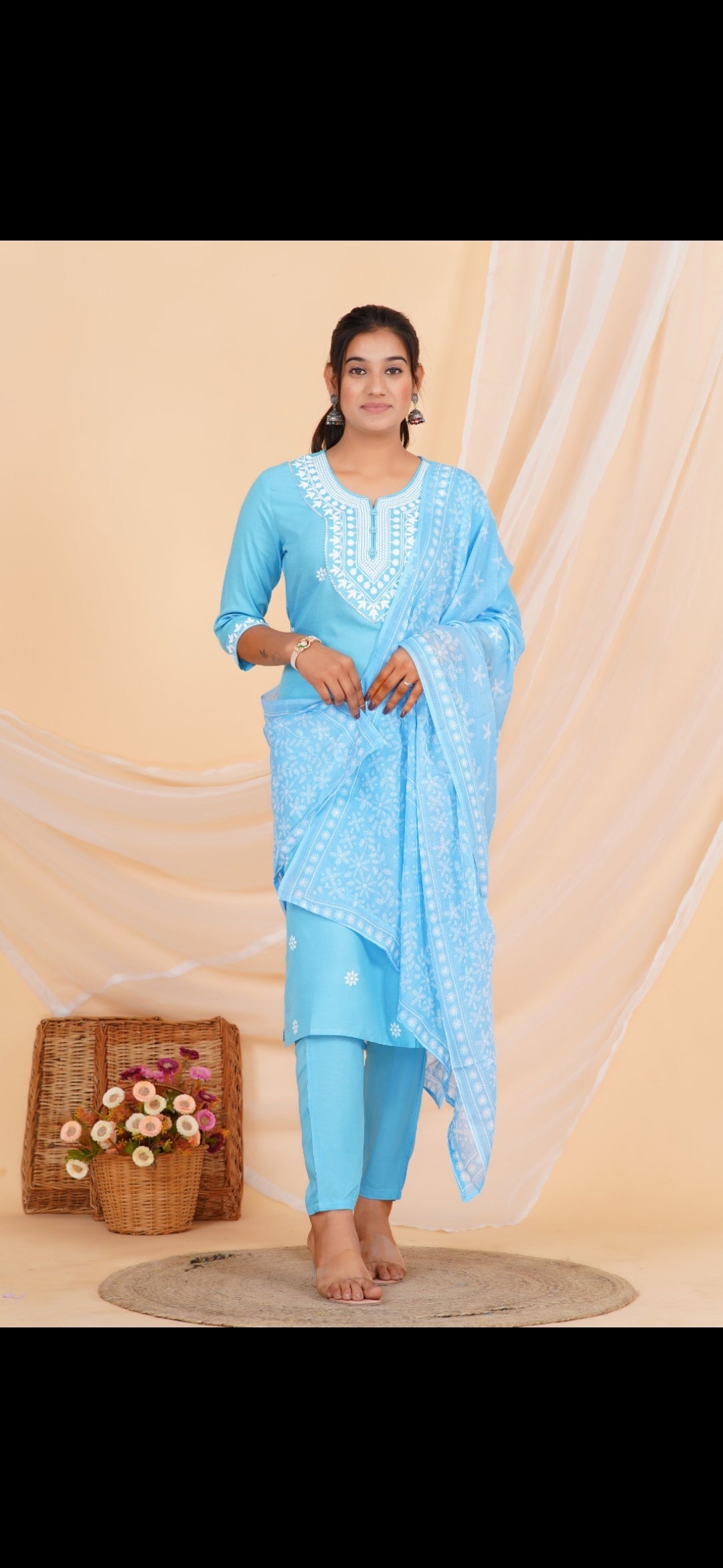 Sky Blue Embroidered Kurta Set with Dupatta
