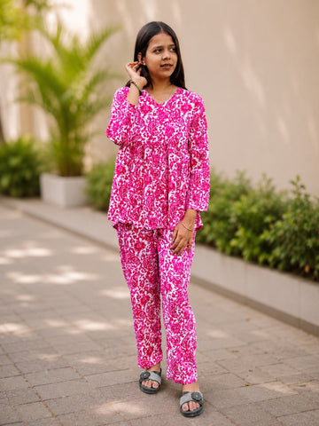Bibhatsu Women's Pink Paisley Printed Cotton Co-ord Set | V-Neck | Regular Fit | Casual & Office Wear